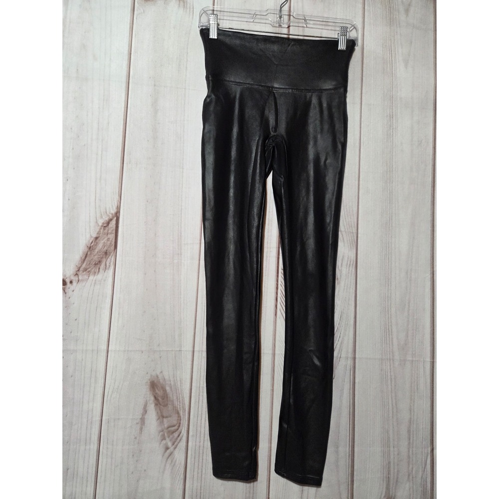 Spanx Faux Leather Leggings Black High Waist Shaping Pants M